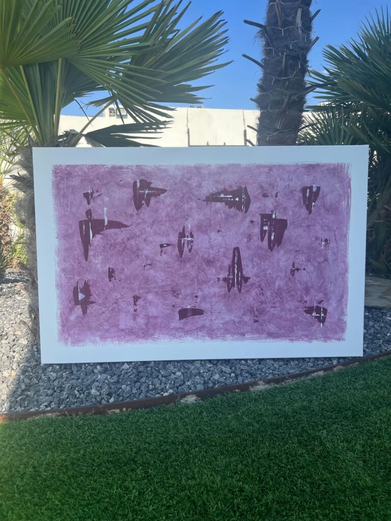El Vino - pintura abstracta de 100x65 cm realizada con vino real sobre gesso en lienzo, por Olga Silvia García López