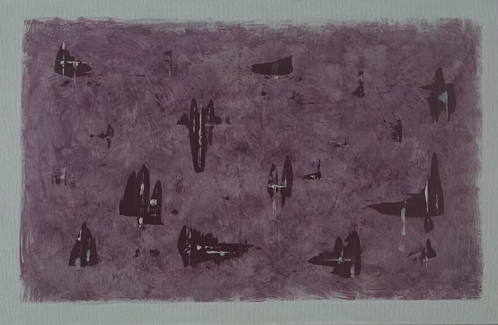 El Vino - pintura abstracta de 100x65 cm realizada con vino real sobre gesso en lienzo, por Olga Silvia García López