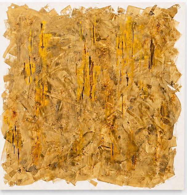 Espigas del Silencio – detalle del pan de oro sobre fondo de café, obra de Olga Silvia García López
